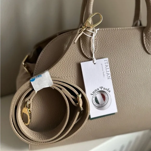 Viral Anna Paola Italian SUEDE & LEATHER Cappuccino Satchel NWT - Picture 7 of 11